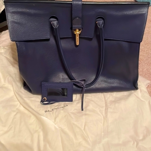 Balenciaga Handbags - NWOT Balenciaga Deep Blue Leather Tote